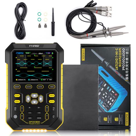 Osciloscopio digital de 2 canales, generador de señales de 20 MHz, ancho de banda de 180 MHz, pantalla IPS de 2,8 pulgadas.