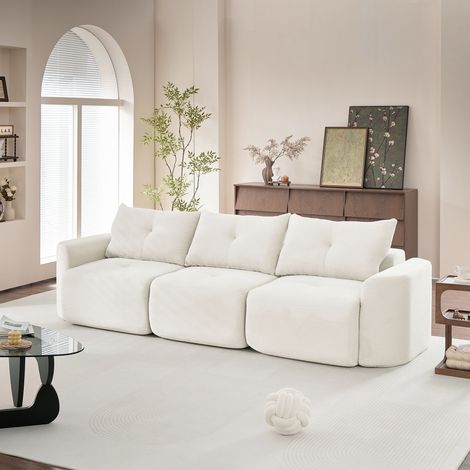 Modulares 3-Sitzer Cordsofa in Creme, Wabi-Sabi, 2+1 Konfiguration, abnehmbarer Einzelsitz (1/5)