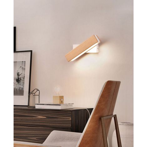 MINKUROW 6 W drehbare LED-Wandleuchte, Multi-Muster, Innenbett, weiße Wandleuchte, Aluminium, Holzfarbe, dekorative Wandleuchte, Eisen, Holz (Warmweiß)