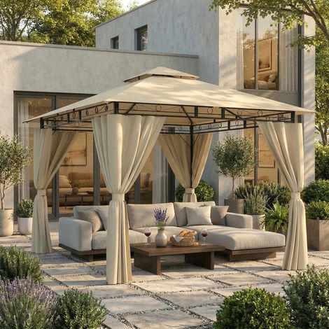 Devoko – Tonnelle de jardin 3x3m imperméable – Cadre en acier renforcé – Protection UV50+ – Pour 4-6 personnes – Beige