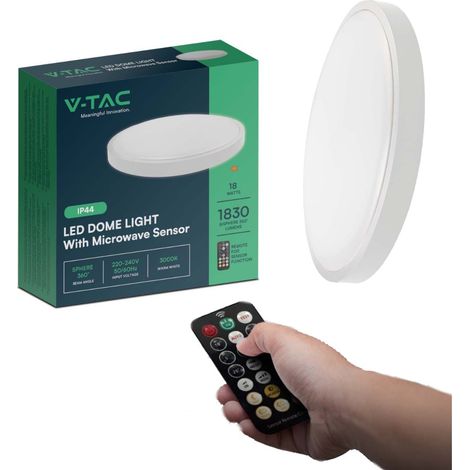 V-TAC VT-8618S – 18 W Deckenleuchte, integrierter Mikrowellensensor, 4000 K weißes Gehäuse, IP44 mit Fernbedienung – 76601 (1/4)