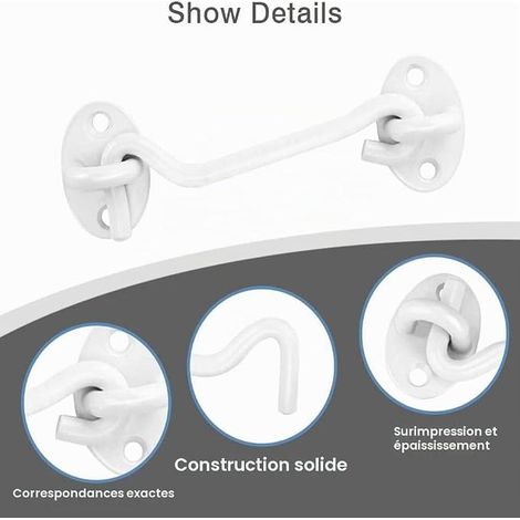 crochets tempêtes, Bolatus en acier inoxydable avec œillet, pour porte, garage, fenêtre, cabine, porte (100 mm, blanc) (1/4)