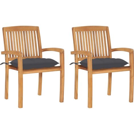 Chaises de jardin 2 pcs avec coussins anthracite Bois de teck 13 (1/5)