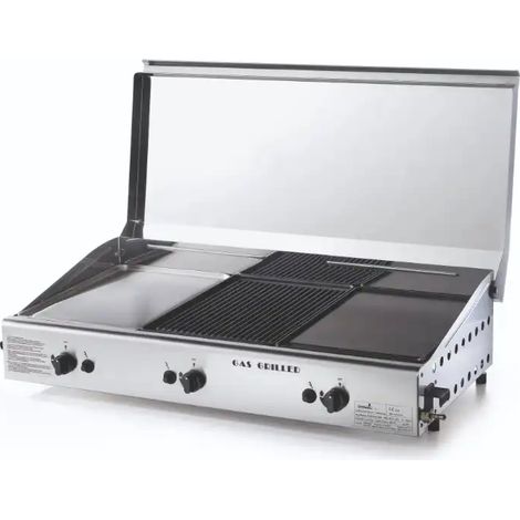 Barbecue Tripla Piastra di Cottura a Gas GPL con 3 Piastre in Acciaio Inox e Ghisa con coperchio Made in Italy (1/3)