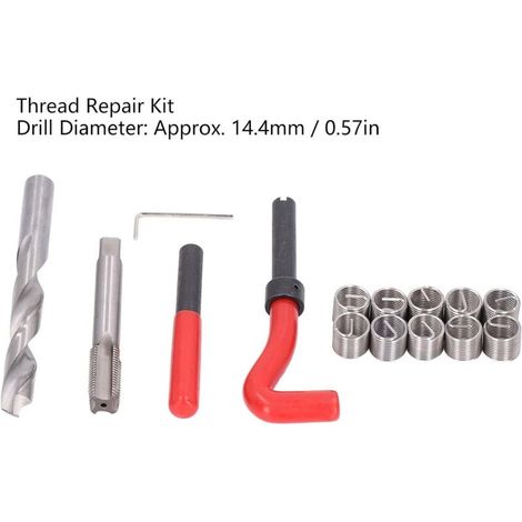 Kit D'outils de Réparation de Filetage, Kit de Réparation de Filetage 15 Pièces M14x1.50mm Insert de Filetage en Acier Inoxydable Taraud et Forets Outil à Main pour Auto (1/3)
