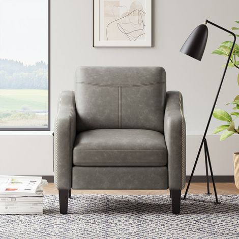 Fauteuil d’appoint moderne en PU style mid-century avec rangement latéral – confort ergonomique pour salon et bureau,gris (1/5)