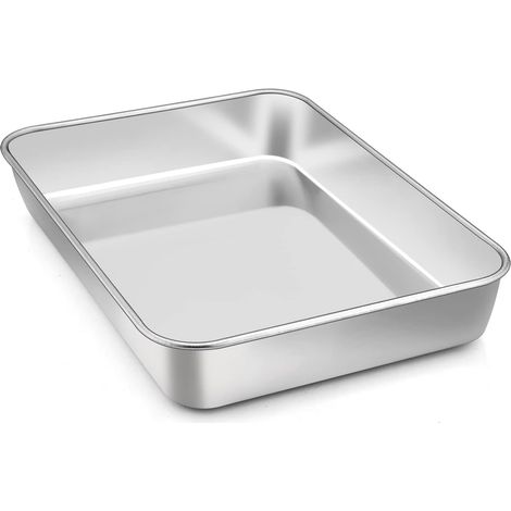 Plaque à patisserie, 26,5 x 20,5 cm x 5cm Rectangulaire Plaque de Cuisson en Acier Inoxydable, Lasagne Plat Four Pour Cuire et Griller, Servir des aliments, Passe au Lave-Vaisselle (1/5)