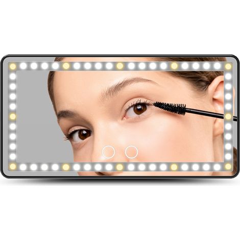 Miroir de vanité de voiture avec lumière LED, pare-soleil copilote, maquillage tricolore, fournitures automobiles rechargeables 1500mAh (1/5)