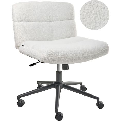 Silla de escritorio para oficina en casa tapizada en bouclé sin reposabrazos asiento neumático base giratoria inclinable blanco Catlin (1/5)