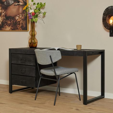 Bureau bois noir 3 tiroirs MILORA (1/5)