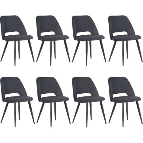 Chaise salle à manger - WAFTING - Lot de 8 - Velours - Pieds métal - Noir (1/5)