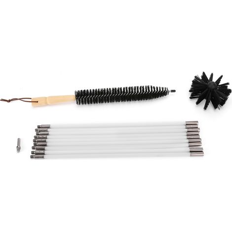 Brosse de ramonage nylon réutilisable, kit de nettoyage sèche-linge à main avec manche en bois pour maison hôtel (Noir 410mmx9 tiges + 1 brosse + 1 petit manche) (1/5)