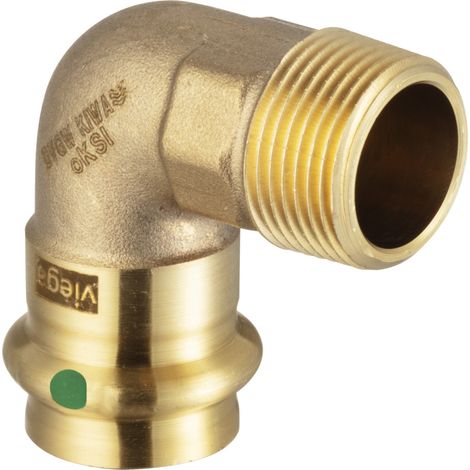 Codo de bronce para prensar de 90° - Macho - rosca M14 - 15x21