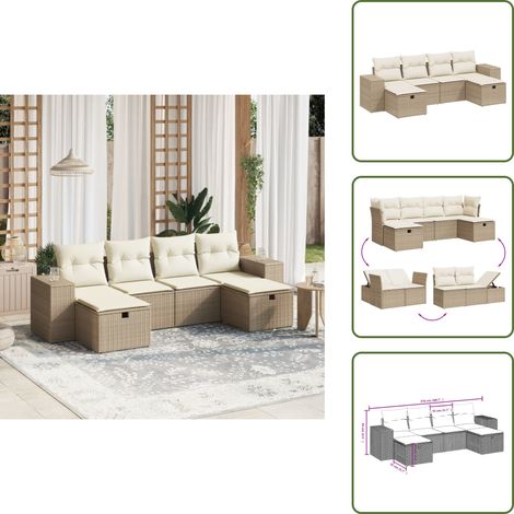 The Living Store 6-tlg. Garten-Sofagarnitur mit Kissen Beige Poly Rattan - Gartensessel (1/5)