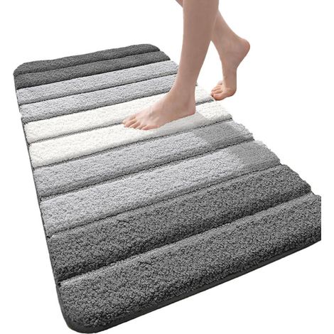 Tapis de bain antidérapant 60 x 90 cm, tapis de bain en microfibre, super absorbant, lavable en machine, absorbant, gris (1/5)
