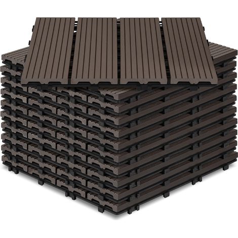 SWANEW Piastrelle per terrazza in WPC 30x30 cm, piastrelle per balcone da 5 mq, piastrella a clic, marrone scuro, 55 pezzi (1/5)