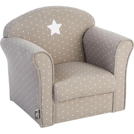 Atmosphera – Fauteuil enfant 50cm taupe – Structure en pin – Rembourrage en polyuréthane – Revêtement en coton – Design imprimé étoiles (1/4)