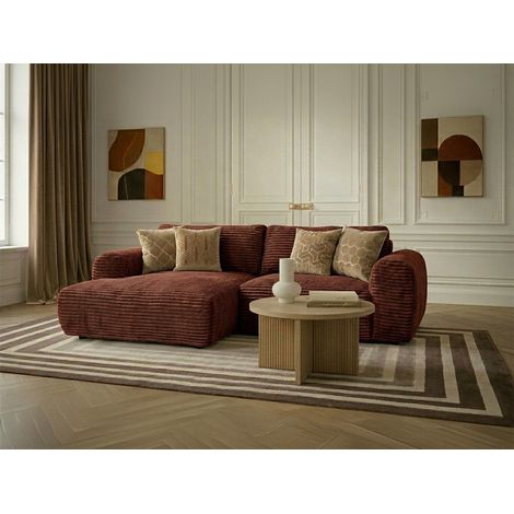 BOBOCHIC - Canapé d'angle compact convertible coffre LUCIEN gros côtelé doux Angle gauche Orange