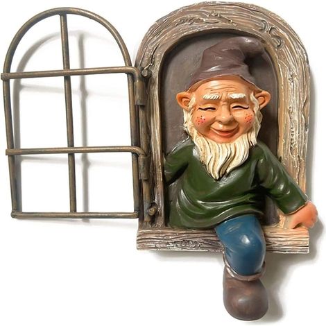 Elf Out the Door Tree Hugger, Garden Peeker Yard Art Resin Garden (1/5)