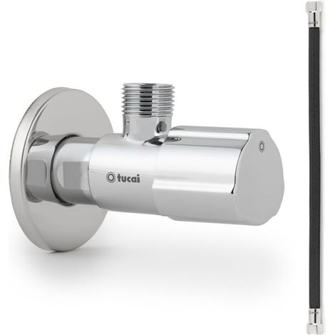 Robinet ACS CHROMÉ - M 1/2"/M 3/8" + Flexible 300mm NOIR POLYMÈRE Øintér.8mm- F/F 3/8" - Tucai (1/3)
