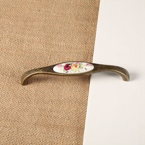Türgriff aus floraler Bronzekeramik, DIY-Schubladen- und Schrankknopf, Möbelgriff, Griff Nr. 7 (1/5)