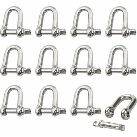 AMXCNOY 12-teiliges Edelstahl-Schäkelset, M4 Edelstahl-Schäkel, Hebeschäkel, Ketten-D-Ring-Schäkel, Schäkelbolzen, Schrauböse, gerader Schäkel, Siegel, Kettenverschluss (1/4)