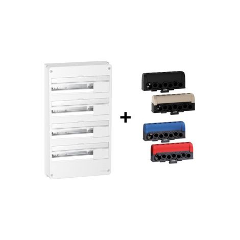 Schneider - Resi9 - Coffret 4 Rangu00e9es de 18 Modules + Borniers 3 Phases + 1 Neutre - Ru00e9f. : R9H18404+R9H13411P (1/3)