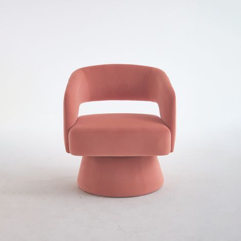 ELVMI Sillón giratorio de 360 grados con brazos curvos y asiento acolchado de chenilla y madera rosa (1/5)