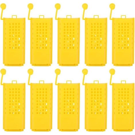 Lot de 10 cages à reines en plastique jaune - Matériel apicole pour le marquage, le transport et l'élevage (1/5)
