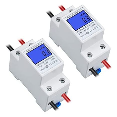 [2 pieces] Single-phase electric meter 5-80A 230V 50Hz Digital electric energy meter with LCD display Electrical Division Meter 1 phase 2 poles 2P DIN rail (1/5)