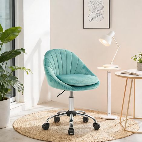 Chaise de bureau turquoise en métal velours 47,5 x 52 x 82 cm (1/5)