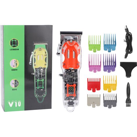 Tonduire électrique LED, lame tranchante rechargeable USB, coupe-cheveux transparent orange avec affichage numérique (1/5)