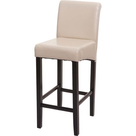 Tabouret de bar HHG-525, chaise de bar tabouret de comptoir, bois, crème, pieds foncés, simili cuir