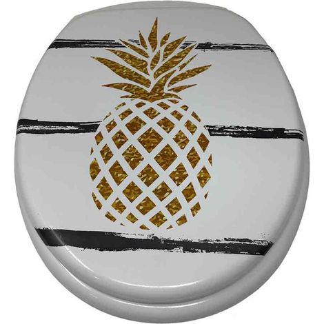 Copriwater in Legno MDF serigrafato tavoletta da Bagno WC con Stampa Ananas Cerniere in Acciaio 45x38 cm (1/3)