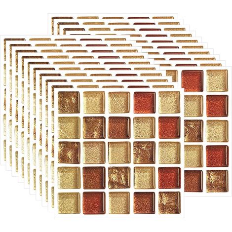 20PCS Autocollant Carreau, Auto-Adhésif Autocollant Fond D'écran Résistant à la Chaleur Étanche Dosseret pour Cuisine Salle de Bâton Mosaïque Jaune (10x10 cm / 4x4 Pouces) (1/5)