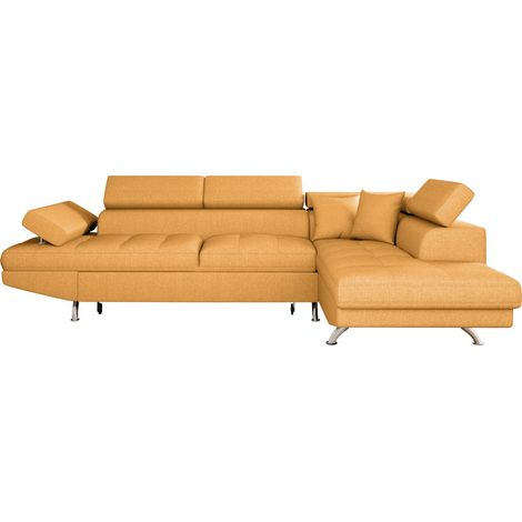 Canapé d'angle RIO Convertible avec coffre en tissu - Angle Droit, Jaune ocre (1/5)