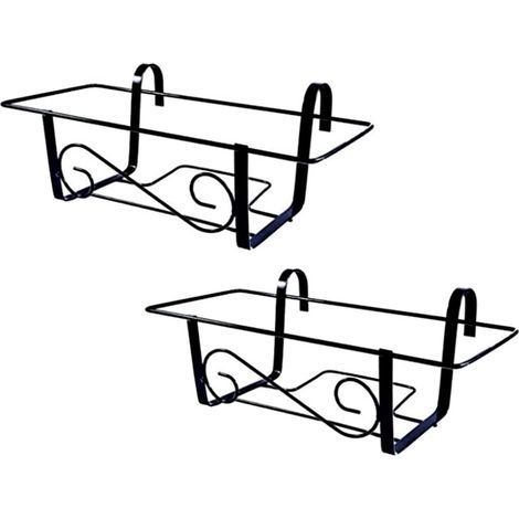 Set 2 balconiere in metallo da 40 cm. con portata 15 kg - Fioriera portavaso in ferro verniciato nero per fiori e piante, supporto da appendere a fine (1/5)