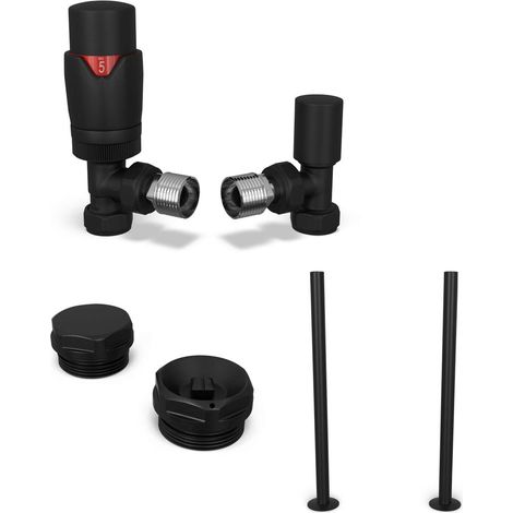 Stirling Bold - Thermostatic Radiator Valve & Installation Kit - Black Angled 15mm