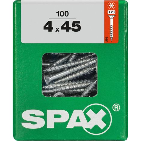 SPAX Universalschraube, 4 x 45 mm, 100 Stück, Teilgewinde, Senkkopf, T-STAR plus T20, 4CUT, WIROX - 4191010400457 (1/3)