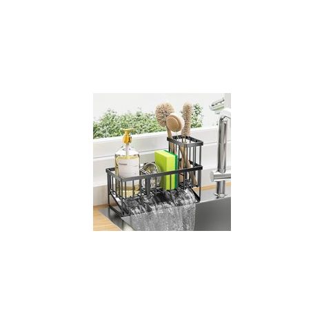 Küchenablage mit Bürsten- und Schwammhalter aus rostfreiem und langlebigem Edelstahl 304. Ideal zur Aufbewahrung von Spülmittel und Seife – perfekt für Ordnung und Übersicht. – Crezuo