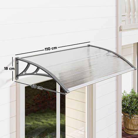 Auvent de porte, protection contre la pluie, le vent et la grêle, polycarbonate, barres de liaison en aluminium, 110 x 60 x 18 cm, gris (1/5)