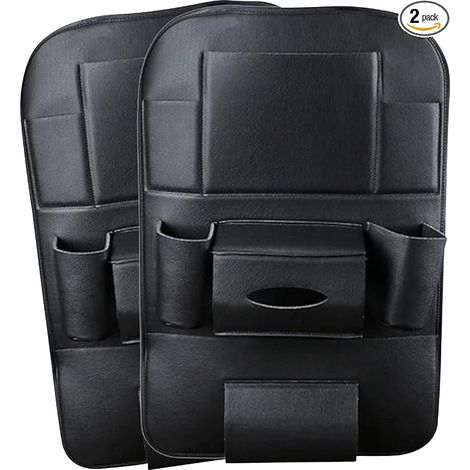 Organizadores para coche de cuero sintético (paquete de 2), funda protectora para el asiento trasero, alfombrilla protectora para el asiento trasero con soporte para iPad/tableta de 10,1" - Negro (1/5)