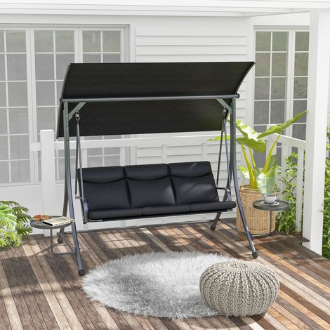 Sillon jardin balancin 3 plazas con toldo negro OKMYHOME (1/3)
