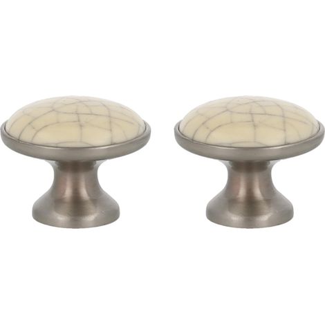 Lot de 2 Poignées pour meubles - Ø29 Mm - Couleur Nickel Brossé -En Zamak/Céramique - Pour tiroirs et armoires de cuisine et de salle de bain avec un style moderne décoratif et usage - Mod. 822 (1/5)