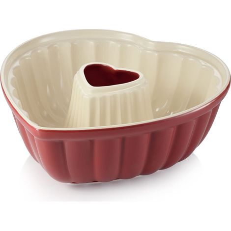 Tescoma - 622212, Delìcia, Tortiere, Stampo Ciambella a Forma di Cuore, Ceramica, Lavabile in Lavastoviglie, Rosso e Bianco (1/4)