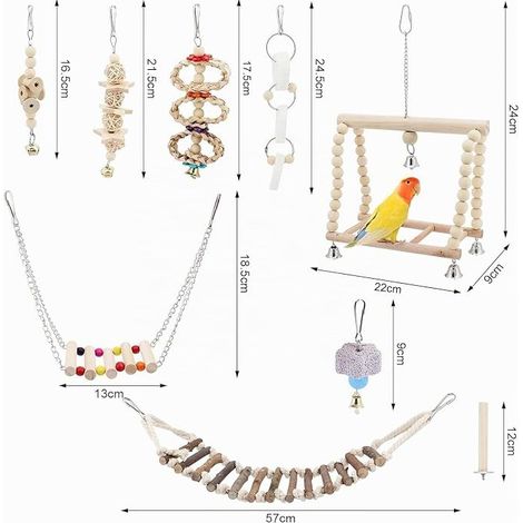 Set of Natural Wooden Bird Toys for Parrots and Parakeets (1/4)