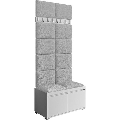 Conjunto para recibidor Comfivo Pinus IV, Blanco + Abriamo 06, 207x85x34cm, Aglomerado laminado, Tapiz, Colocada, Montada en la pared