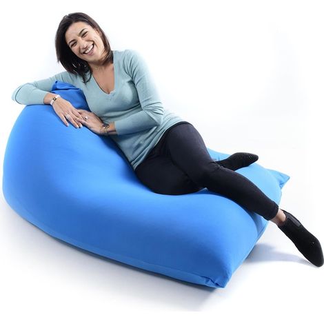 Pouf Géant XL Forme Berlingot Intérieur, Déhoussable, Salon, Chambre, Tissu Stretch élastique, Bleu BiG52 (1/5)