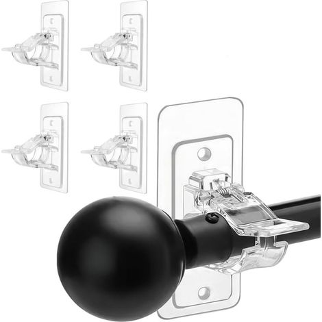 Lot de 4 supports adhésifs pour tringle à rideaux sans perçage – Transparent, polyvalent salle de bain & chambre (1/5)