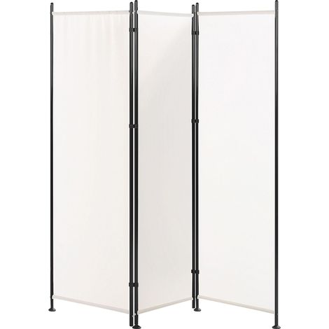 Paravent Weiß 161 x 170 cm 3-teiliges aus Polyester und Stahl Wohnzimmer Schlafzimmer Innen- und Außenbereich Elegant Modern
